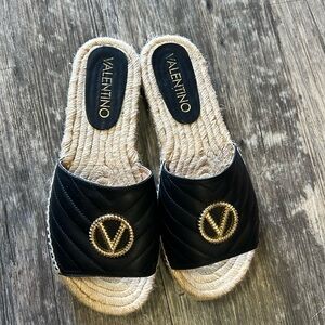Valentino Black Espadrille Shoes Nautical Design Size 38